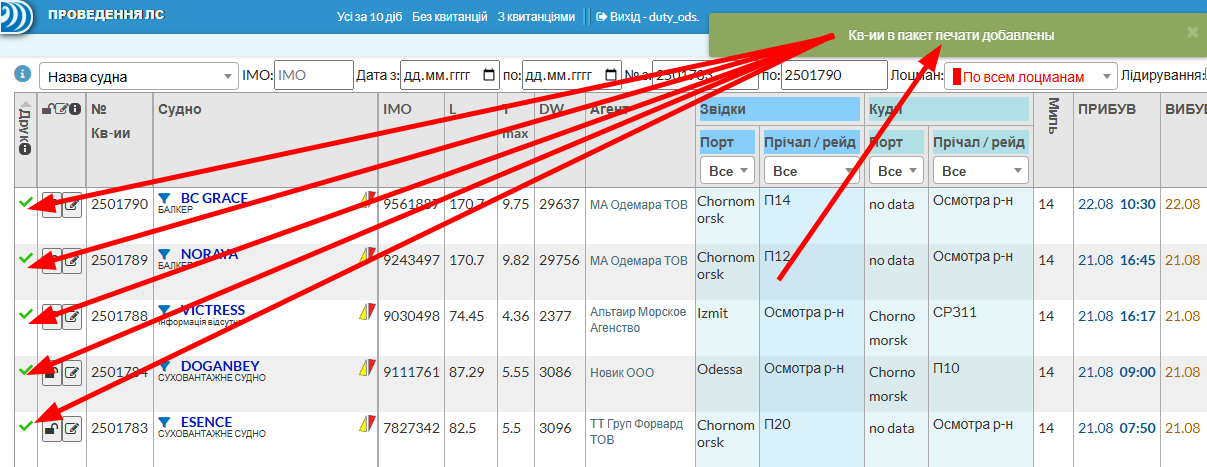 Галочки в таблице